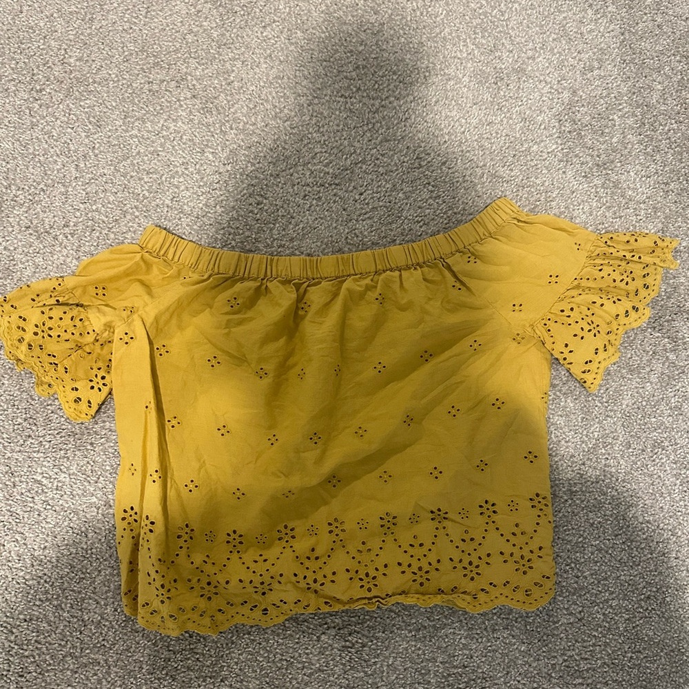 Madewell Yellow Flutter Sleeve Crop Blouse